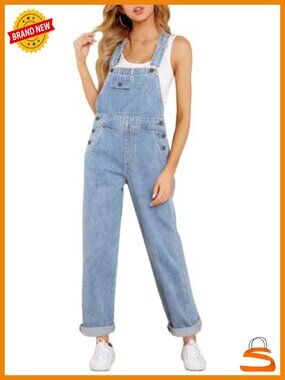 Women's Denim Stretch Straight Leg Overalls with Adjustable Straps